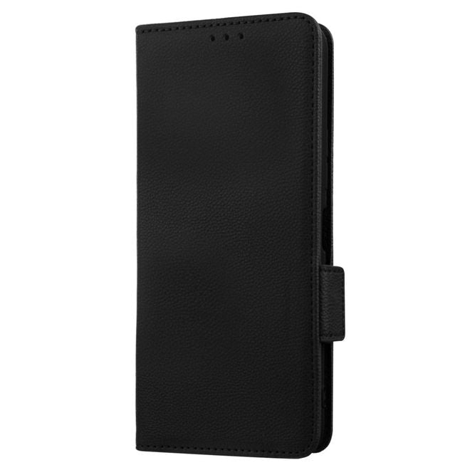 vivo Y35 Handy Hülle - Litchi Leder Bookcover Series - schwarz