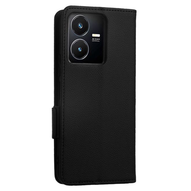 vivo Y35 Handy Hülle - Litchi Leder Bookcover Series - schwarz