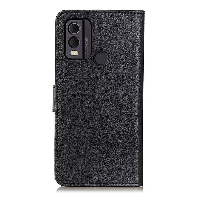 Nokia C22 Handy Hülle - Litchi Leder Bookcover Series - schwarz