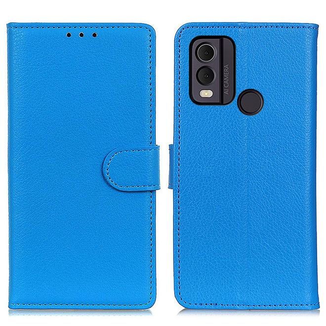 Nokia C22 Handy Hülle - Litchi Leder Bookcover Series - blau