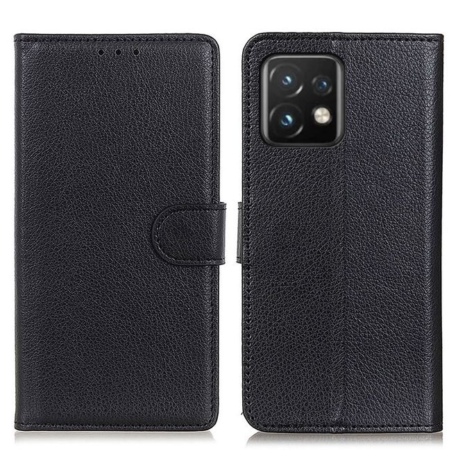 Motorola Edge 40 Pro Hülle - Litchi Leder Bookcover Series - schwarz