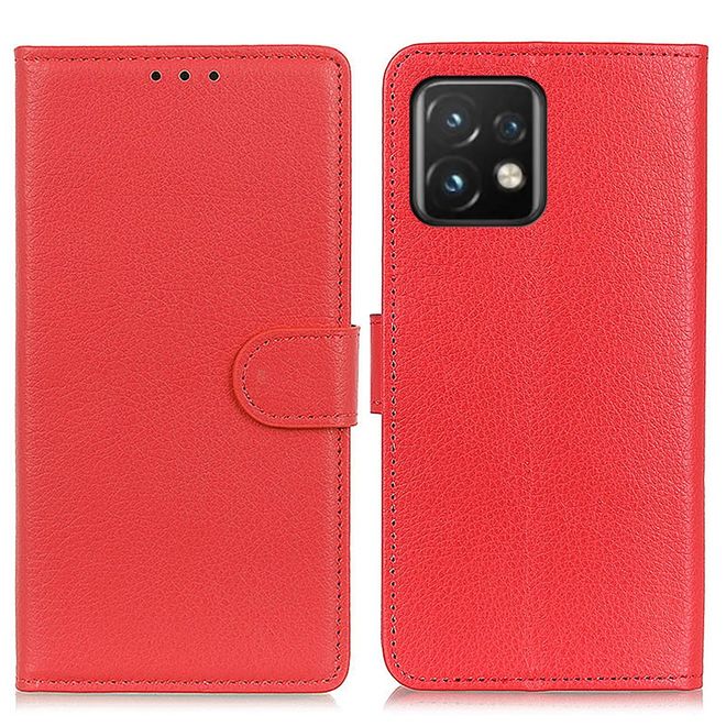 Motorola Edge 40 Pro Hülle - Litchi Leder Bookcover Series - rot