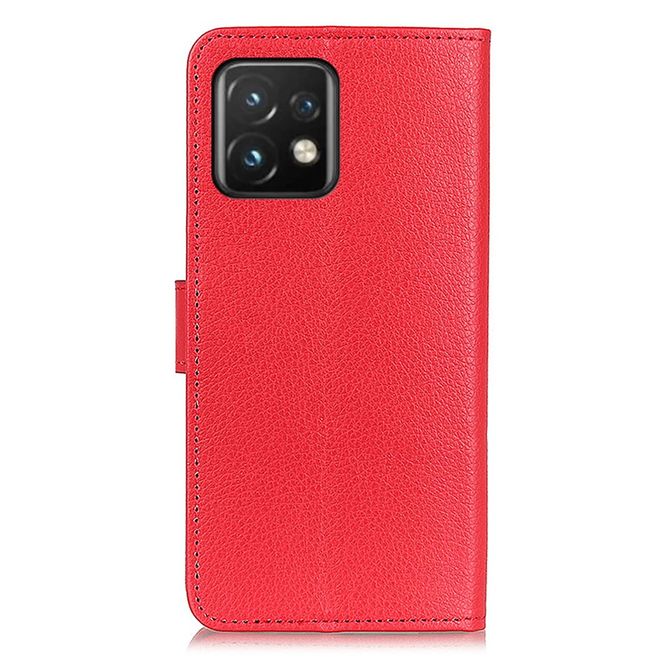 Motorola Edge 40 Pro Hülle - Litchi Leder Bookcover Series - rot