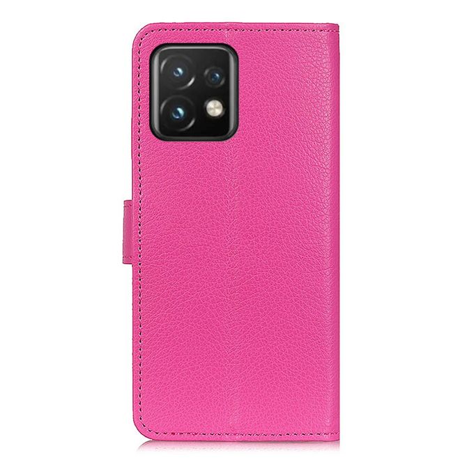 Motorola Edge 40 Pro Hülle - Litchi Leder Bookcover Series - pink