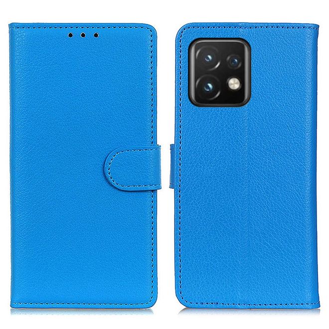Motorola Edge 40 Pro Hülle - Litchi Leder Bookcover Series - blau