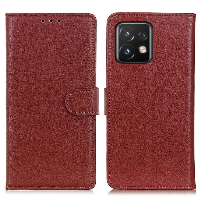 Motorola Edge 40 Pro Hülle - Litchi Leder Bookcover Series - braun