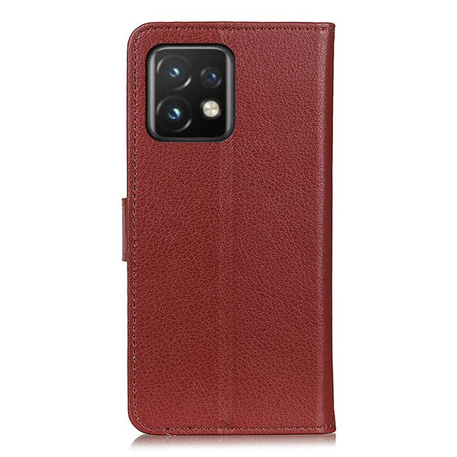 Motorola Edge 40 Pro Hülle - Litchi Leder Bookcover Series - braun
