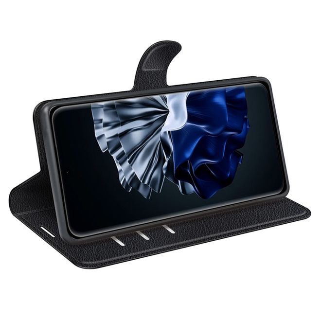 Huawei P60 Pro Hülle - Litchi Leder Bookcover Series - schwarz