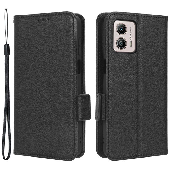 Motorola Moto G Stylus (2023) Hülle - Litchi Leder Bookcover Series - schwarz