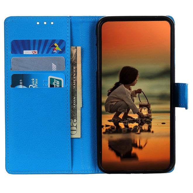 Google Pixel 8 Hülle - Litchi Leder Bookcover Series - blau