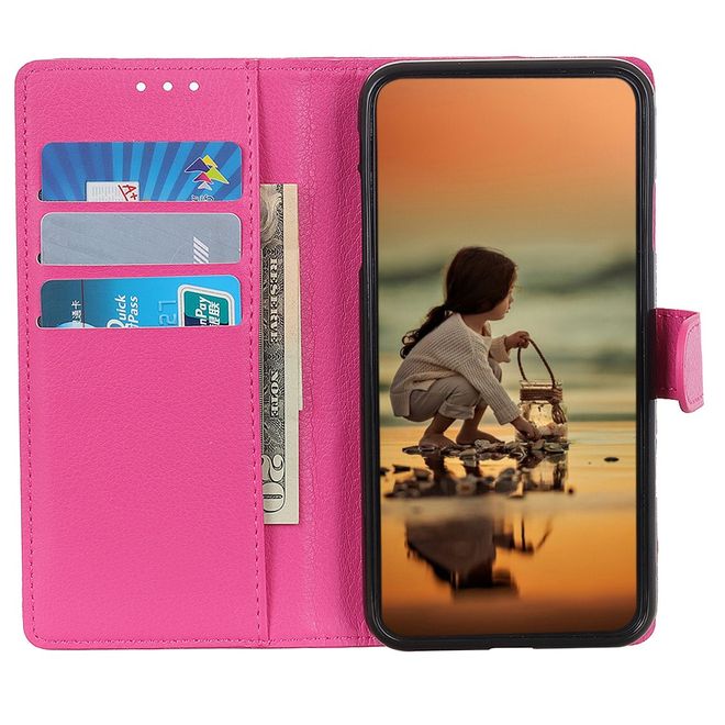 Google Pixel 8 Hülle - Litchi Leder Bookcover Series - pink