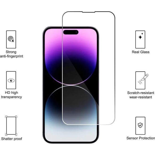 iPhone 15 Plus tempered glass screen protector - 9H hardness, 0.3mm - transparent
