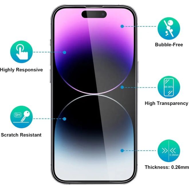 iPhone 15 Pro tempered glass screen protector - 9H tempered glass, 0.3mm - transparent