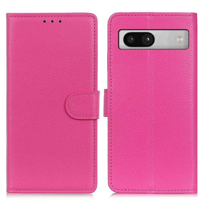Google Pixel 7a Hülle - Litchi Leder Bookcover Series - pink