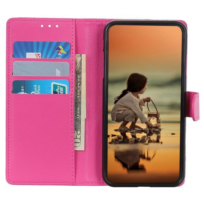 Google Pixel 7a Hülle - Litchi Leder Bookcover Series - pink