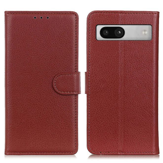 Google Pixel 7a Hülle - Litchi Leder Bookcover Series - braun