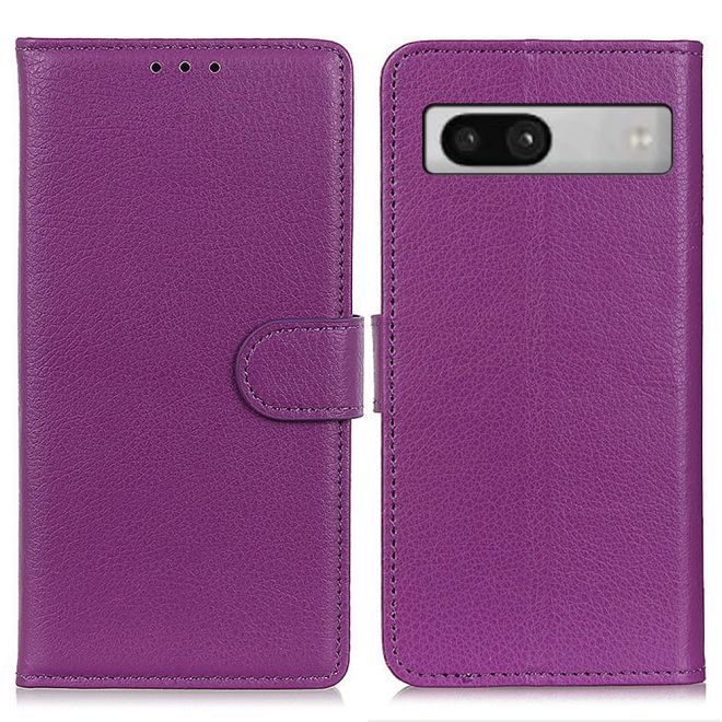 Google Pixel 7a Hülle - Litchi Leder Bookcover Series - purpur