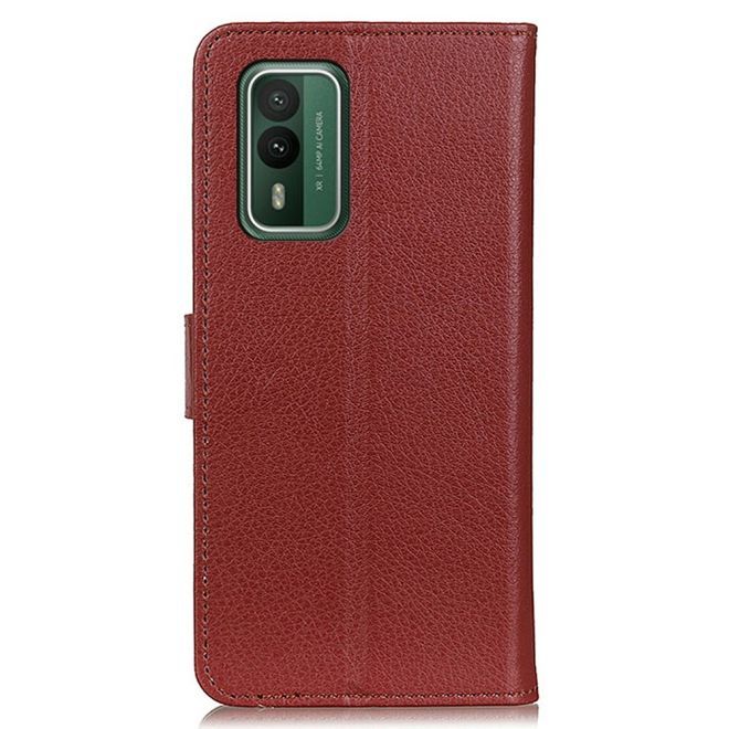 Nokia XR21 Hülle - Litchi Leder Bookcover Series - braun