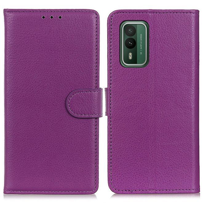 Nokia XR21 Hülle - Litchi Leder Bookcover Series - purpur