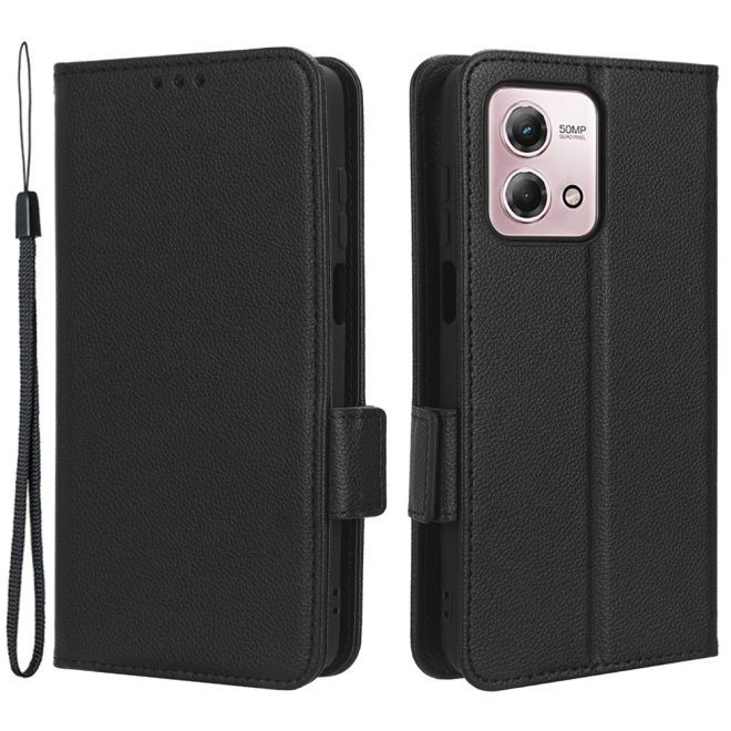 Motorola Moto G Stylus (2023) Hülle - Litchi Leder Bookcover Series - schwarz