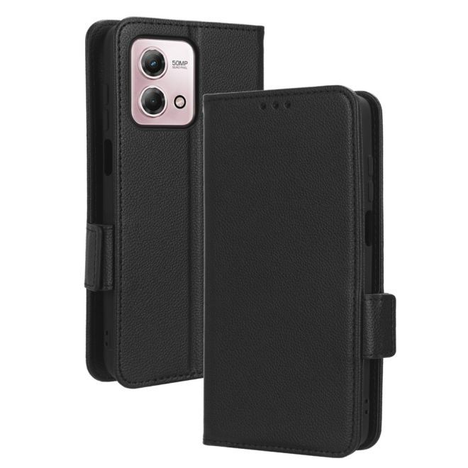 Motorola Moto G Stylus (2023) Hülle - Litchi Leder Bookcover Series - schwarz