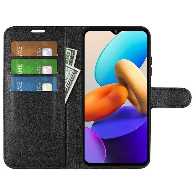 vivo Y22s Hülle - Litchi Leder Bookcover Series - schwarz