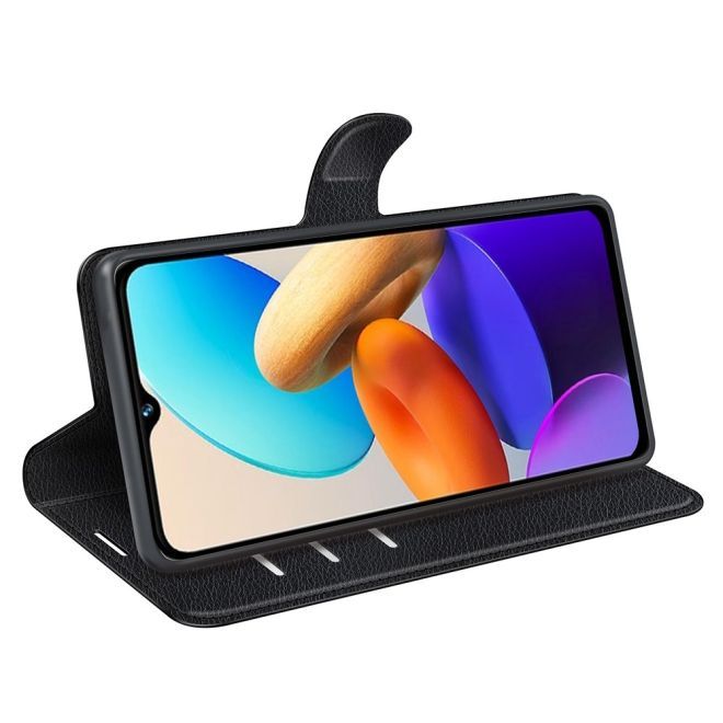 vivo Y22s Hülle - Litchi Leder Bookcover Series - schwarz
