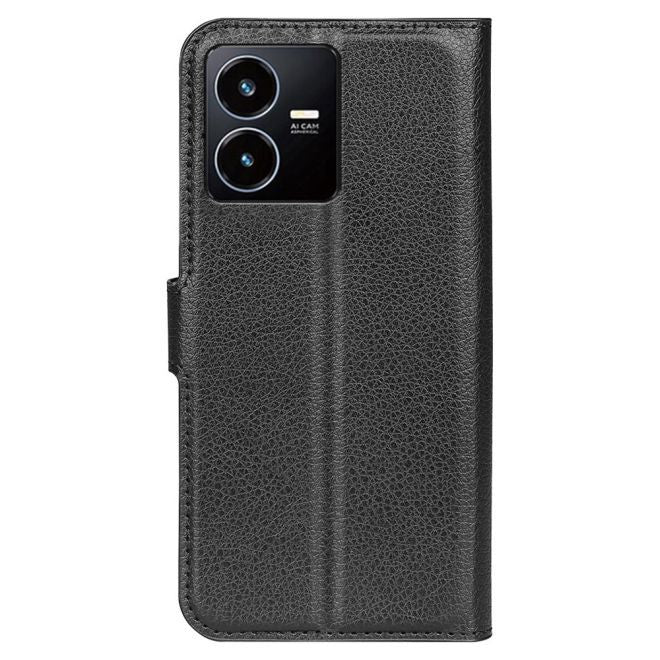 vivo Y22s Hülle - Litchi Leder Bookcover Series - schwarz