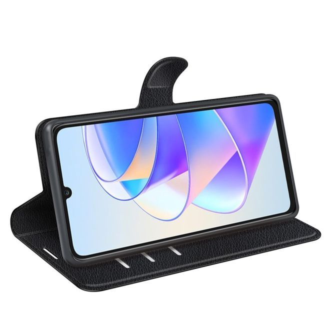 Honor X7a Hülle - Litchi Leder Bookcover Series - schwarz