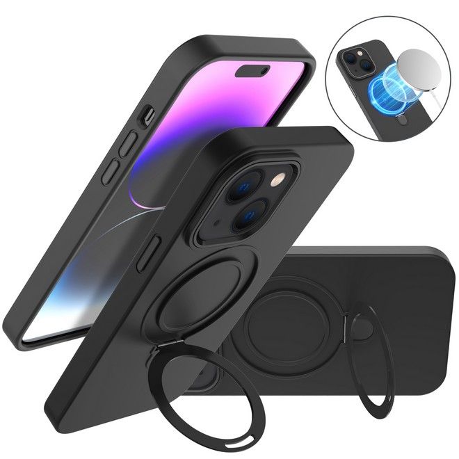 iPhone 15 Plus Case - Soft Case with Stand Function - Liquid Silicone MagSafe Stand Series - Black