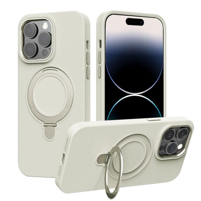 iPhone 15 Pro Case - Soft Case with Stand Function - Liquid Silicone MagSafe Stand Series - Beige