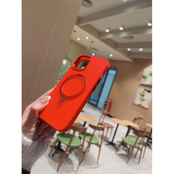 iPhone 15 Pro Hülle - Softcase mit Standfunktion - Liquid Silicone MagSafe Stand Series - rot