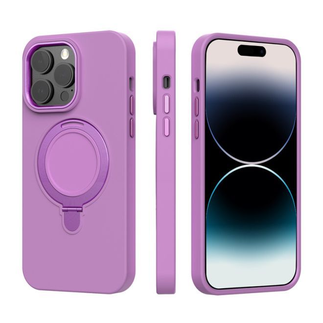 Coque pour iPhone 15 Pro - Coque souple avec fonction support - Silicone liquide, série MagSafe Stand - Violet