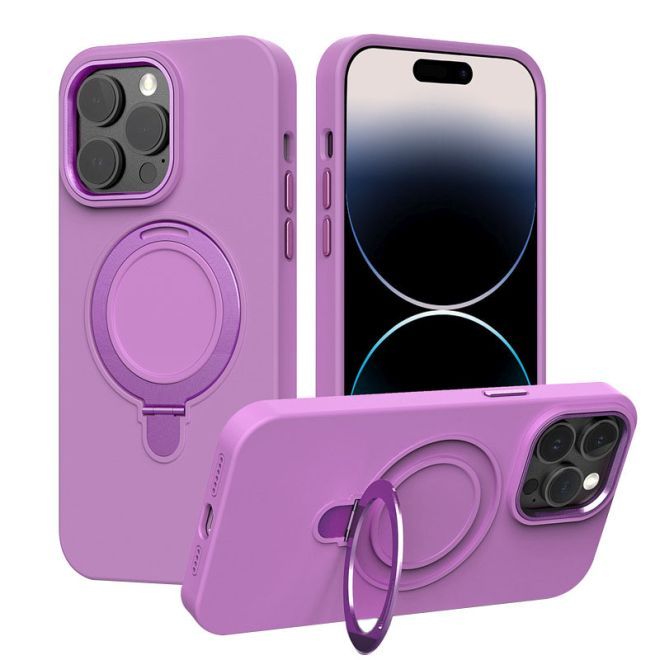 iPhone 15 Pro Max Case - Soft Case with Stand Function - Liquid Silicone MagSafe Stand Series - Purple
