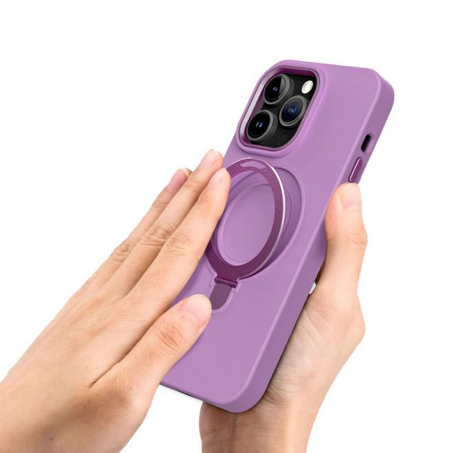 iPhone 15 Pro Max Case - Soft Case with Stand Function - Liquid Silicone MagSafe Stand Series - Purple