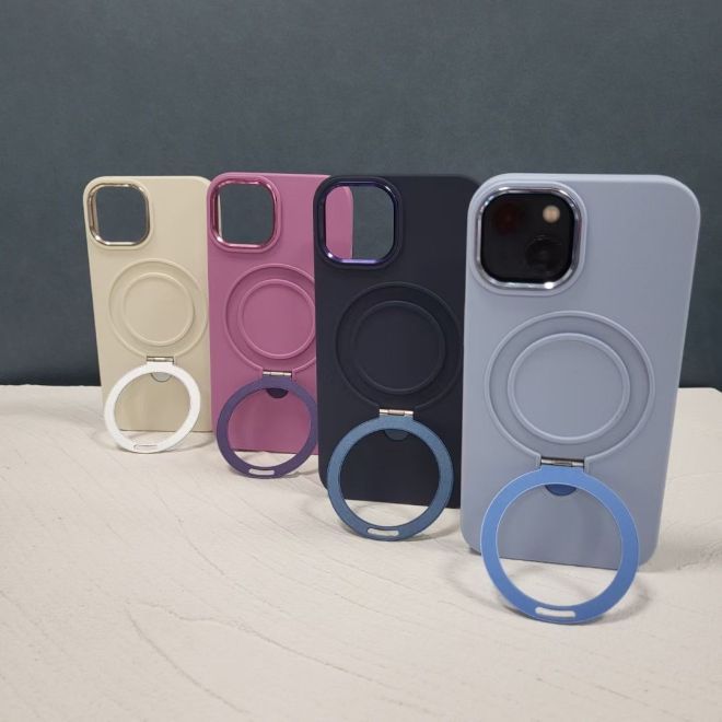 iPhone 15 Pro Max Case - Soft Case with Stand Function - Liquid Silicone MagSafe Stand Series - Purple