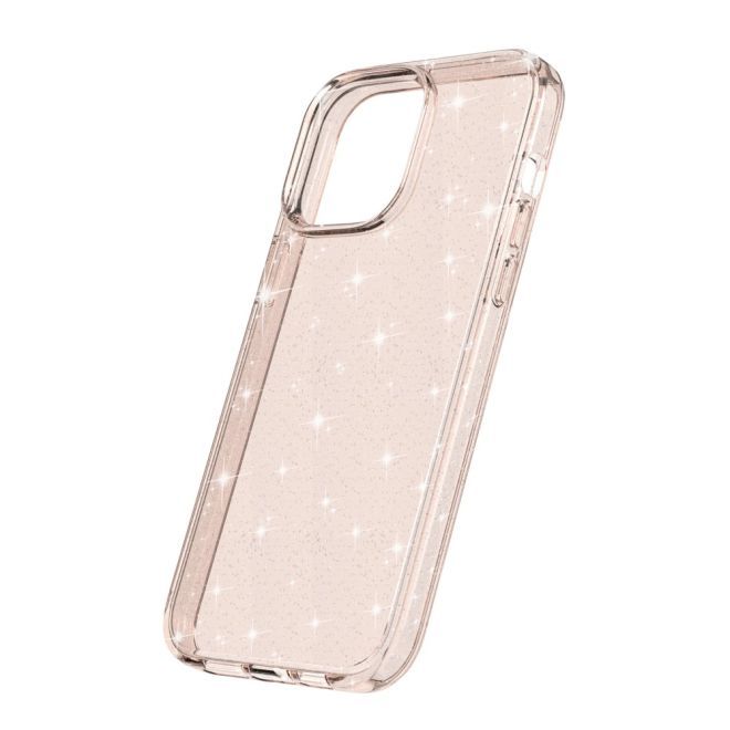 Coque pour iPhone 15 Pro - Coque rigide hybride avec bord en TPU - Série TPU souple à effet pailleté - Or