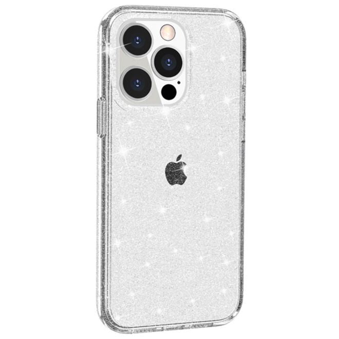 Coque pour iPhone 15 Pro - Coque rigide hybride avec bord en TPU - Série TPU souple à effet pailleté - Blanche