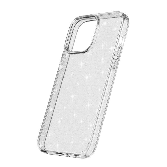 Coque pour iPhone 15 Pro - Coque rigide hybride avec bord en TPU - Série TPU souple à effet pailleté - Blanche