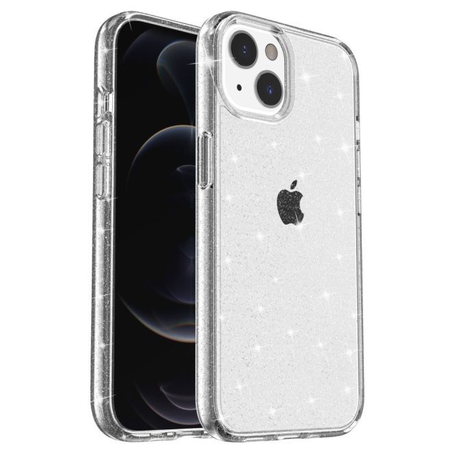 iPhone 15 Plus Case - Hybrid Hardcase with TPU Edge - Glittery Powder Soft TPU Series - White