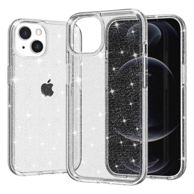 iPhone 15 Plus Case - Hybrid Hardcase with TPU Edge - Glittery Powder Soft TPU Series - White