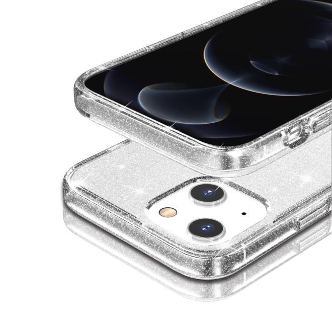 iPhone 15 Plus Case - Hybrid Hardcase with TPU Edge - Glittery Powder Soft TPU Series - White