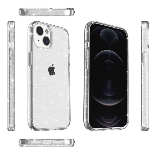 iPhone 15 Plus Case - Hybrid Hardcase with TPU Edge - Glittery Powder Soft TPU Series - White