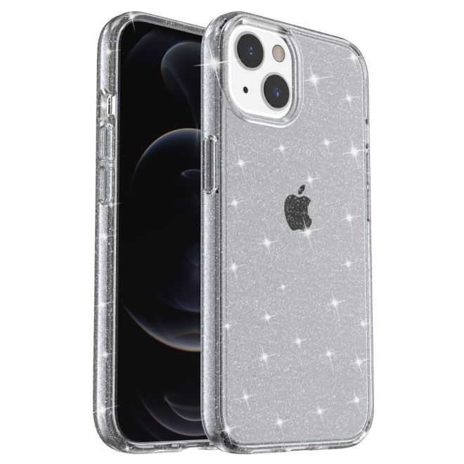 iPhone 15 Plus Case - Hybrid Hardcase with TPU Edge - Glittery Powder Soft TPU Series - Grey