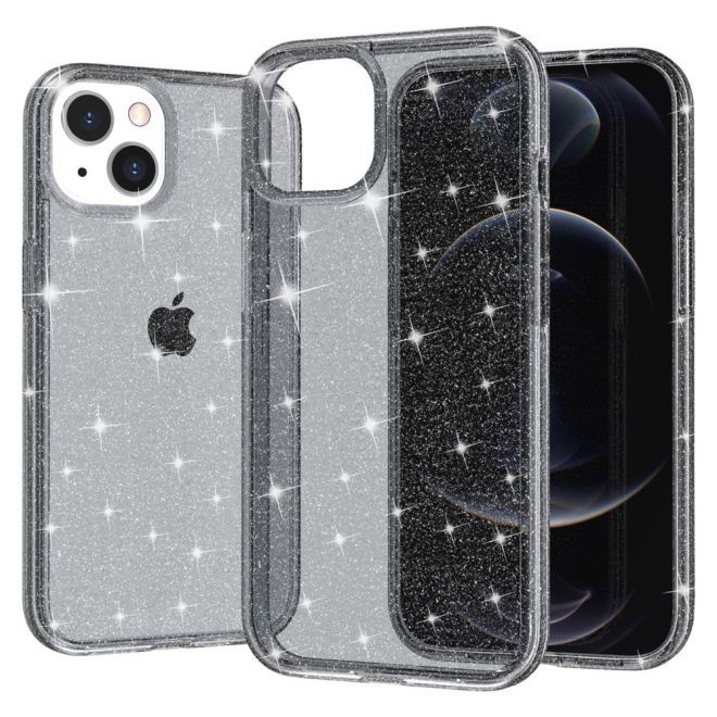 iPhone 15 Plus Case - Hybrid Hardcase with TPU Edge - Glittery Powder Soft TPU Series - Grey