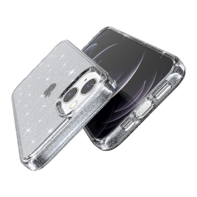iPhone 15 Plus Case - Hybrid Hardcase with TPU Edge - Glittery Powder Soft TPU Series - Grey