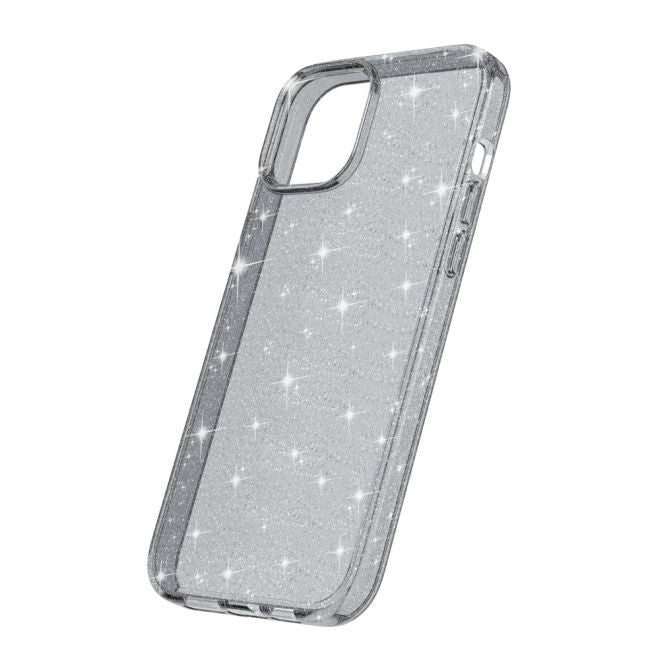 iPhone 15 Plus Case - Hybrid Hardcase with TPU Edge - Glittery Powder Soft TPU Series - Grey