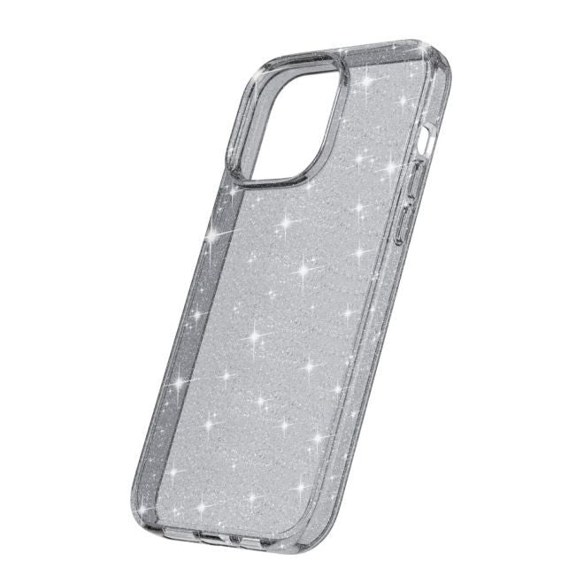 Coque pour iPhone 15 Pro Max - Coque rigide hybride avec bordure en TPU - Série TPU souple à effet pailleté - Gris