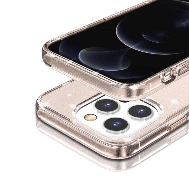 iPhone 15 Pro Max Hülle - Hybrid Hardcase mit TPU Rand - Glittery Powder Soft TPU Series - gold
