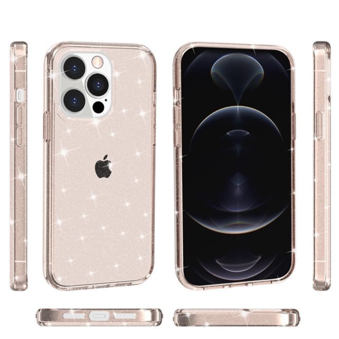 iPhone 15 Pro Max Hülle - Hybrid Hardcase mit TPU Rand - Glittery Powder Soft TPU Series - gold